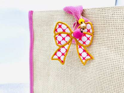 Chic Luxury Patterned Bow Bag Tag Charm in the hoop girls gift idea machine embroidery designs ITH