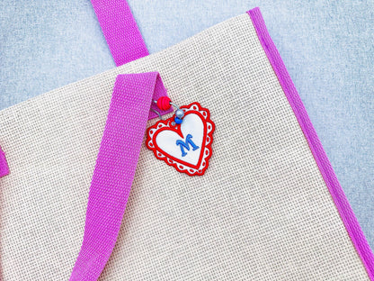 Heart shape Bag Tag Charm Monogram Font and Blank Tag SET in the hoop girls Valentines Day gift idea machine embroidery designs ITH