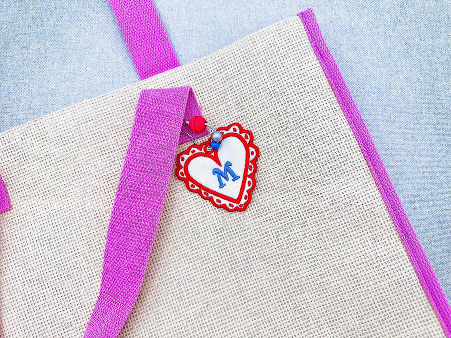 Heart shape Bag Tag Charm Monogram Font and Blank Tag SET in the hoop girls Valentines Day gift idea machine embroidery designs ITH