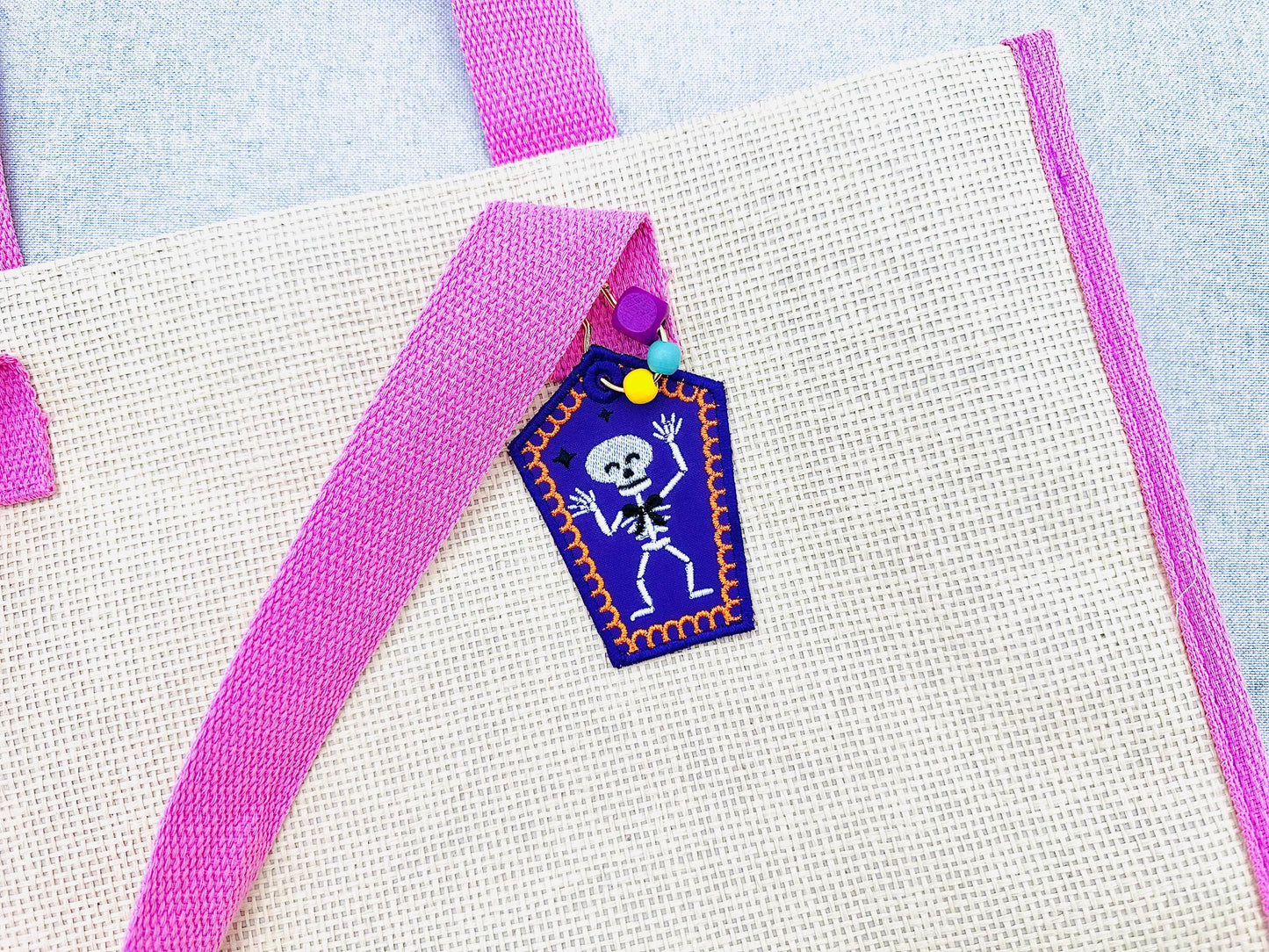 Dancing Skeleton Bag Tag Charm Halloween keychain eyelet in the hoop kids gift idea machine embroidery designs ITH