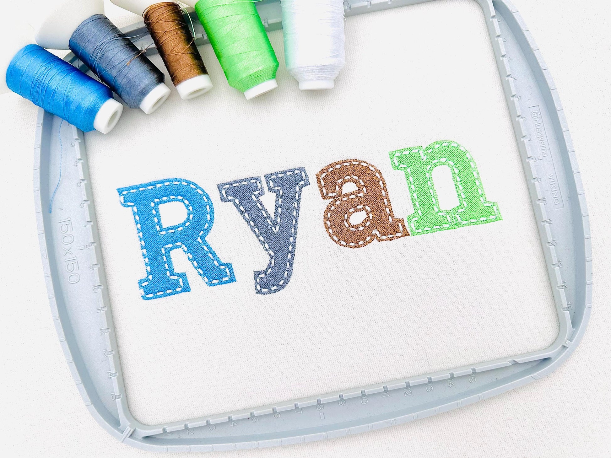 Fill stitch FONT Rowan with hand-stitch look on top Block Font machine embroidery designs Alphabet Monogram