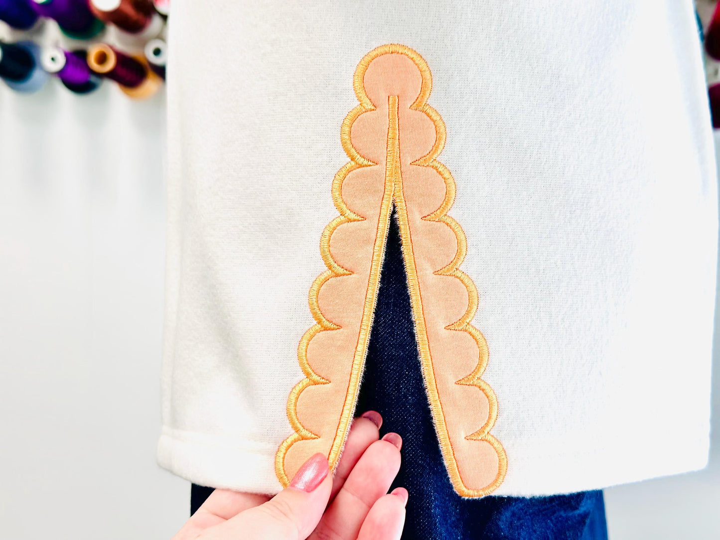 Scalloped Split Side Seam Cutout Small inverse Scallop Applique machine embroidery designs kids girls outfit t-shirt