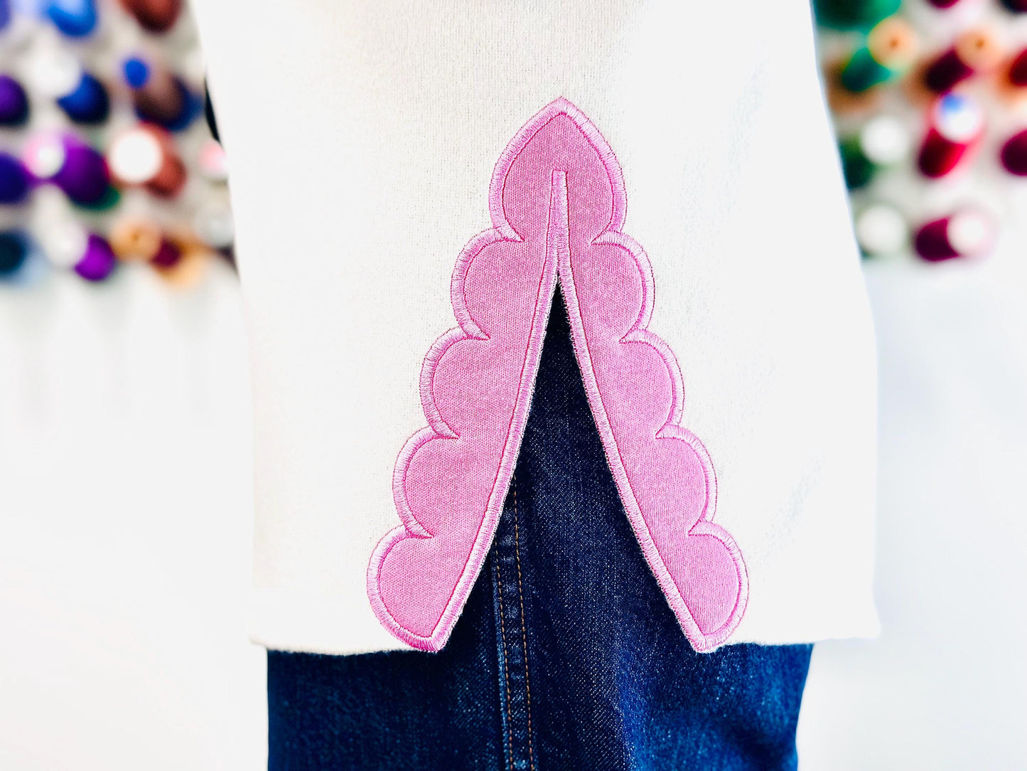 Inverse Scalloped Split Side Seam Cutout Applique machine embroidery designs girls kids outfit t-shirt sweatshirt side slit ITH