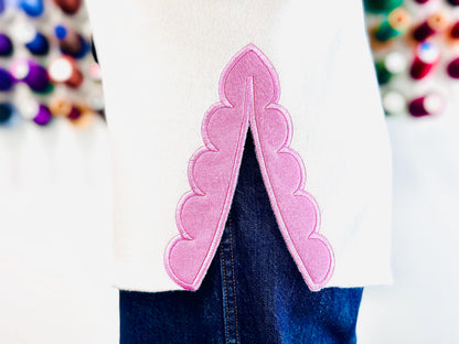 Inverse Scalloped Split Side Seam Cutout Applique machine embroidery designs girls kids outfit t-shirt sweatshirt side slit ITH