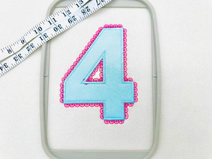 Girly Birthday Numbers Applique Lace Edge kids girls birthday outfit Classic Number machine embroidery designs