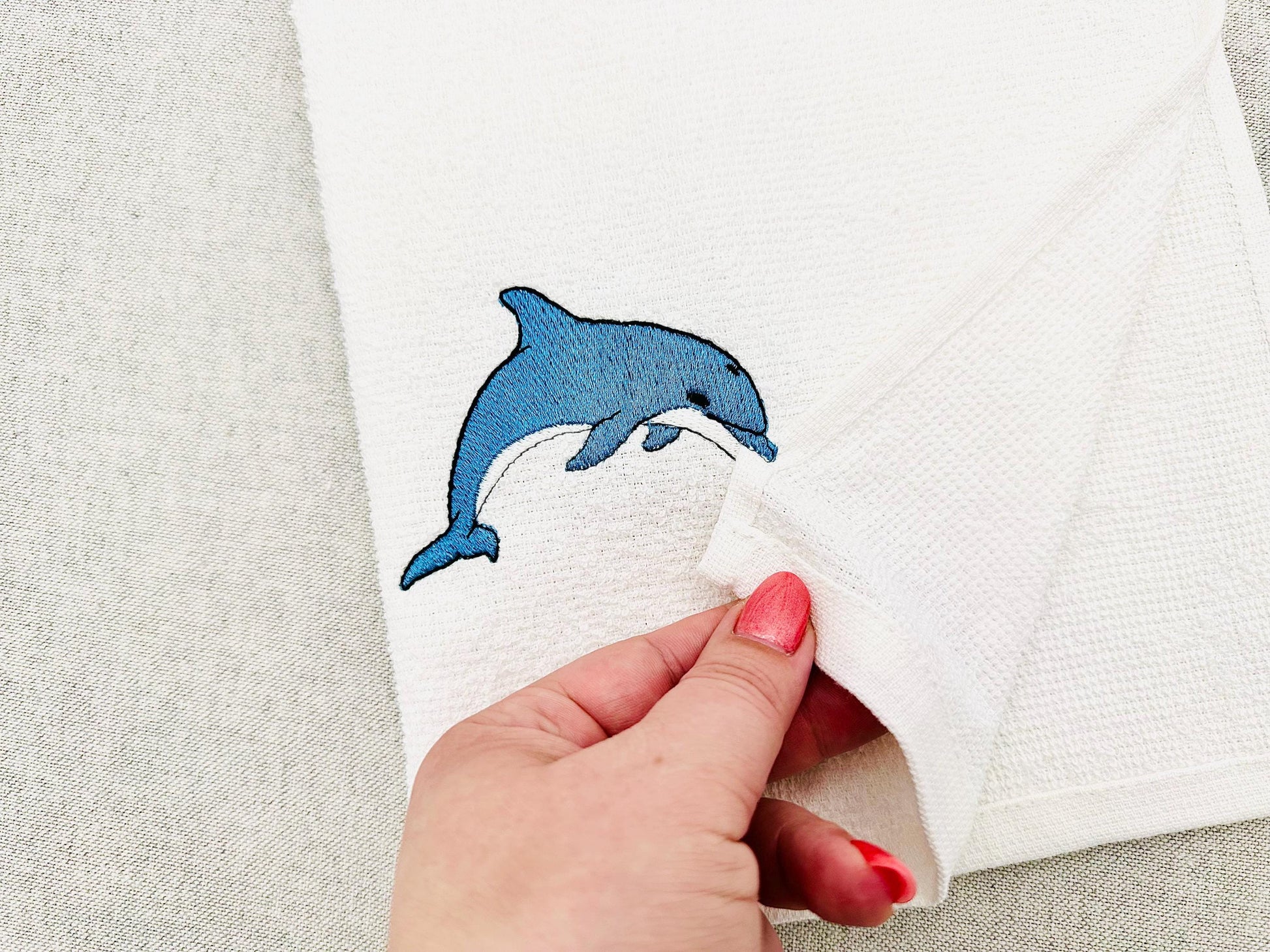 Cute Playing Dolphin Oceanic Fish Animal kitchen dish towel sealife Thief kids machine embroidery designs ITH simply in the hoop