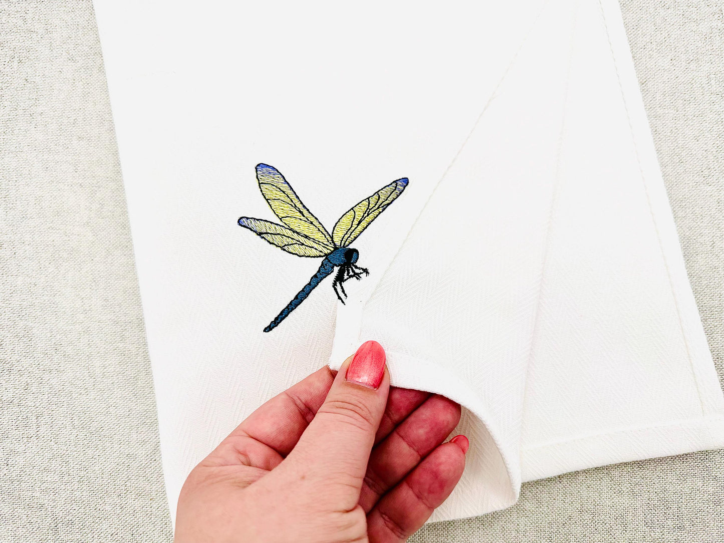 Beautiful Summer Dragonfly bug insect thief stealing kitchen dish towel kids machine embroidery designs ITH project simply in the hoop