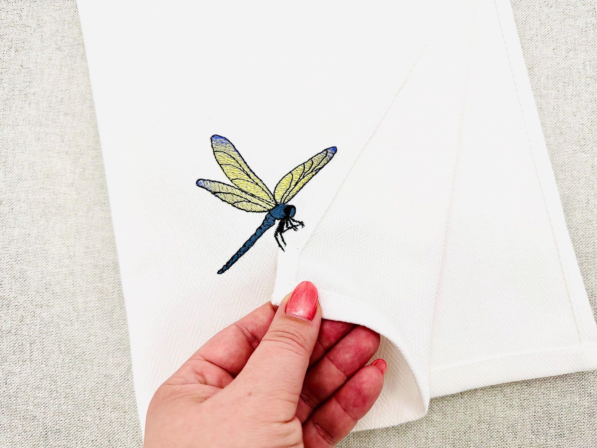 Beautiful Summer Dragonfly bug insect thief stealing kitchen dish towel kids machine embroidery designs ITH project simply in the hoop