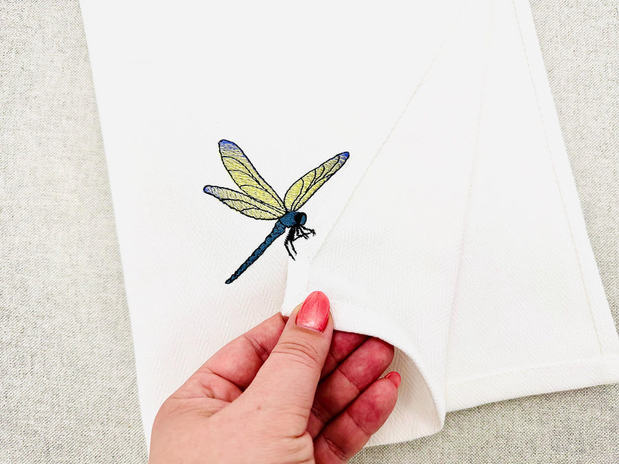 Beautiful Summer Dragonfly bug insect thief stealing kitchen dish towel kids machine embroidery designs ITH project simply in the hoop