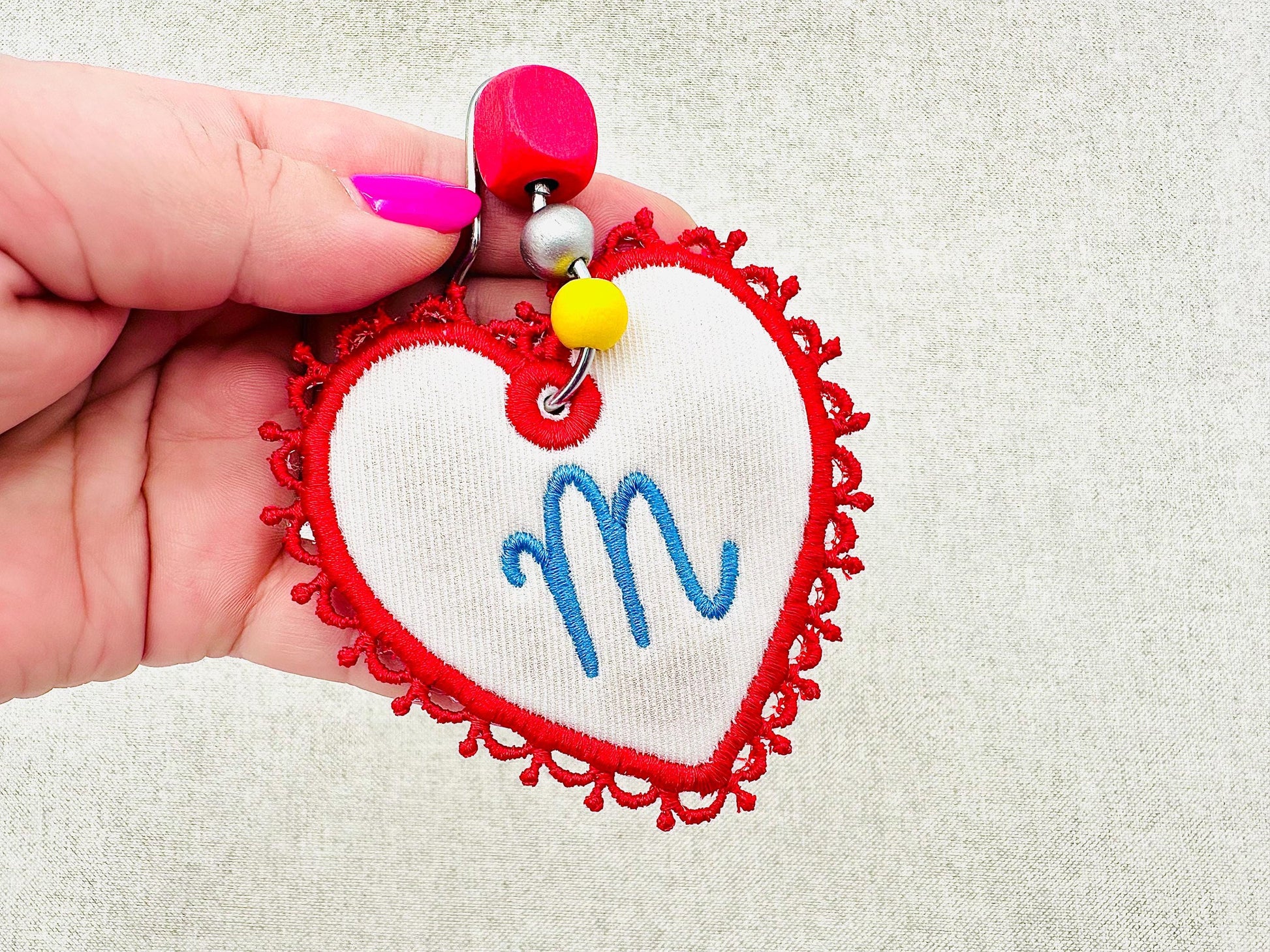 FSL Lace edge Heart Bag Tag Charm Monogram Font and Blank Tag SET in the hoop girls gift idea machine embroidery designs ITH