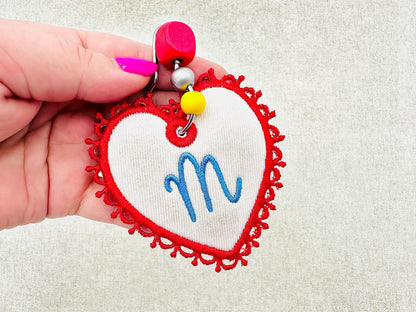FSL Lace edge Heart Bag Tag Charm Monogram Font and Blank Tag SET in the hoop girls gift idea machine embroidery designs ITH