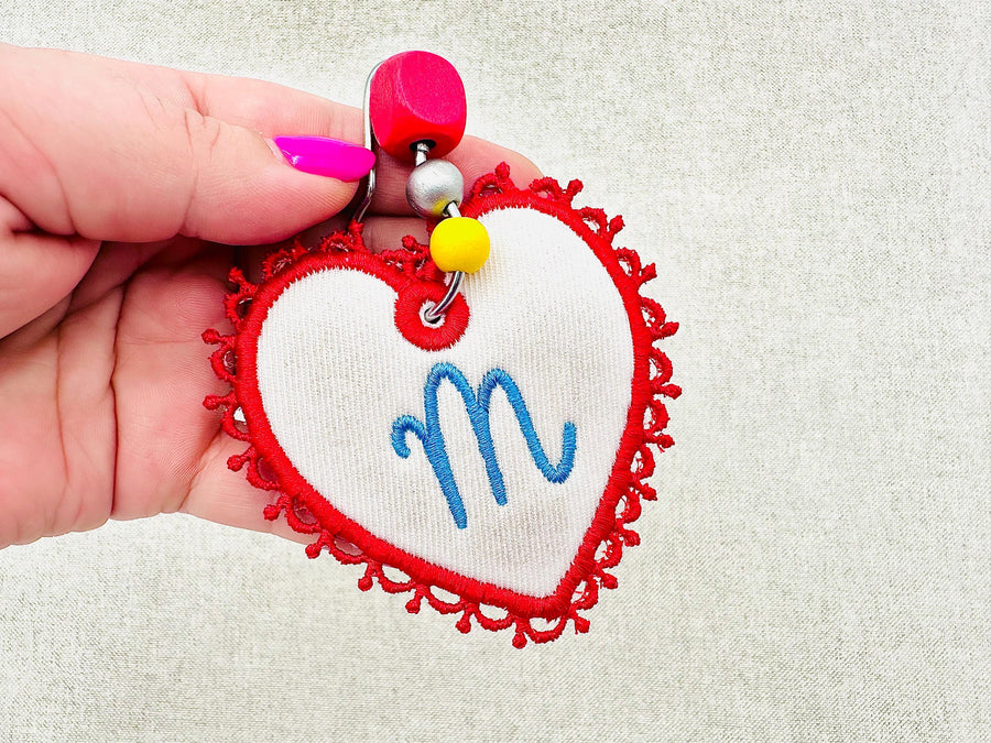 FSL Lace edge Heart Bag Tag Charm Monogram Font and Blank Tag SET in the hoop girls gift idea machine embroidery designs ITH