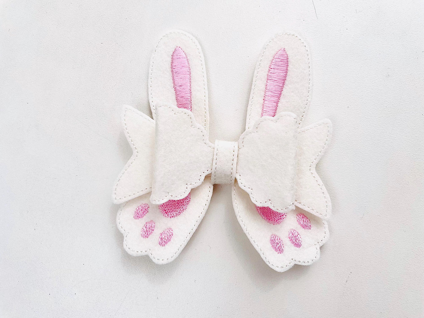 Cute Bunny Bow 3D dimensional machine embroidery designs felt feltie design simply in the hoop ITH project kids girls  hairbow hairpin