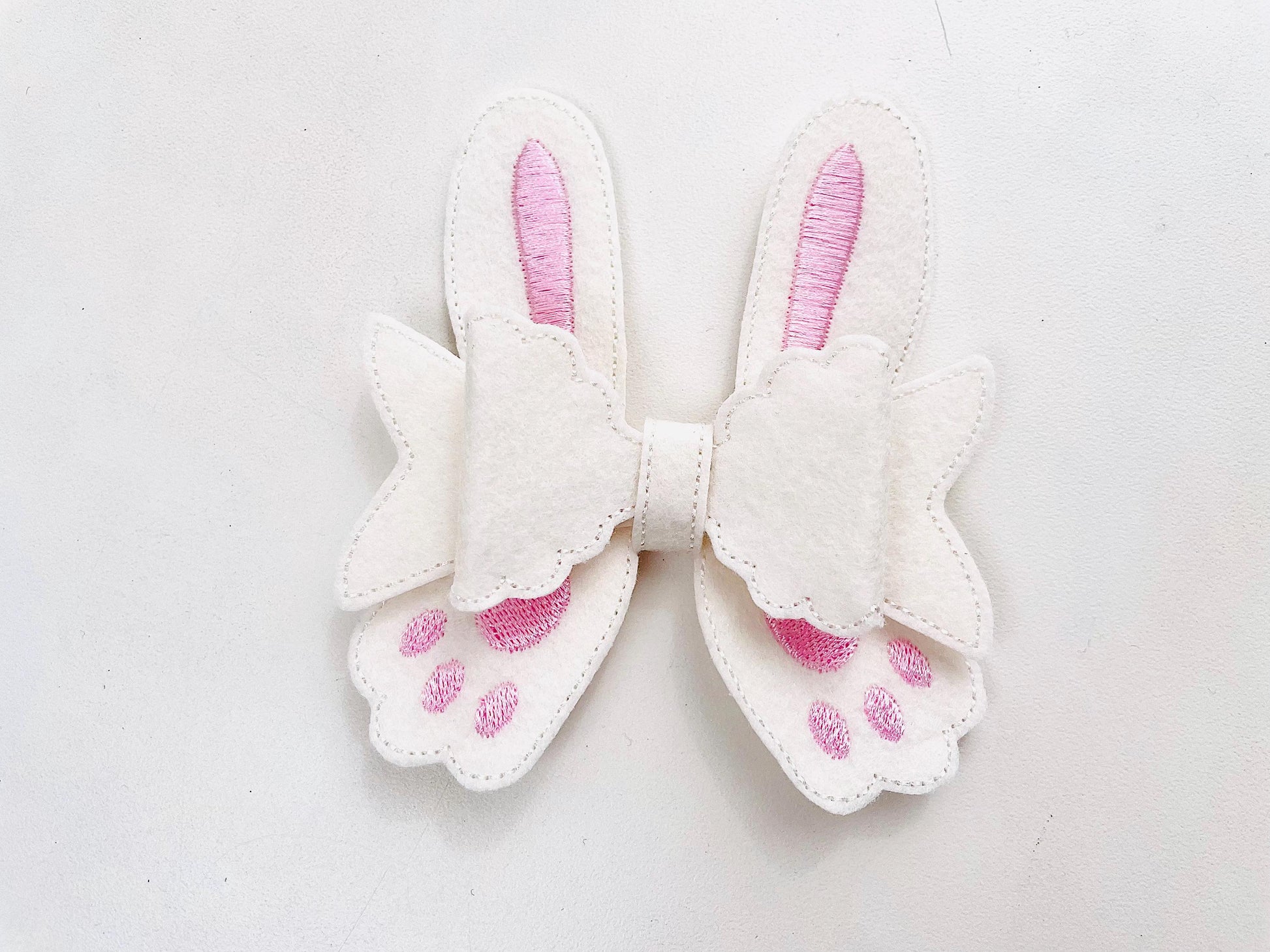 Cute Bunny Bow 3D dimensional machine embroidery designs felt feltie design simply in the hoop ITH project kids girls  hairbow hairpin