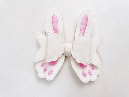 Cute Bunny Bow 3D dimensional machine embroidery designs felt feltie design simply in the hoop ITH project kids girls  hairbow hairpin