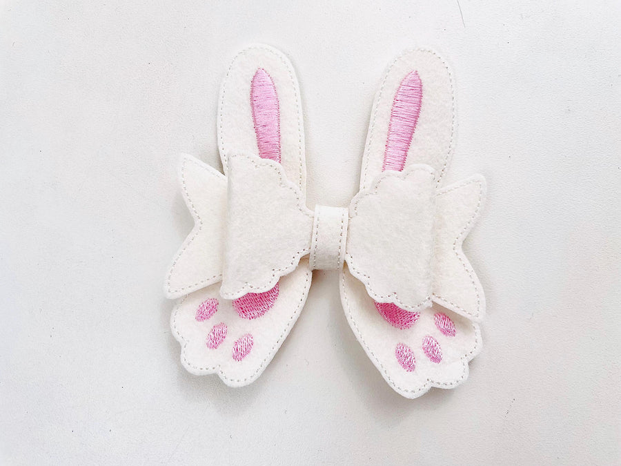 Cute Bunny Bow 3D dimensional machine embroidery designs felt feltie design simply in the hoop ITH project kids girls  hairbow hairpin