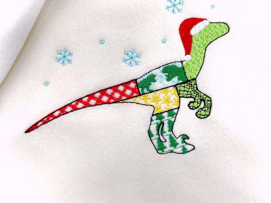Christmas Velociraptor Dinosaur Jurassic animal Dino patterned outline kids boys machine embroidery designs