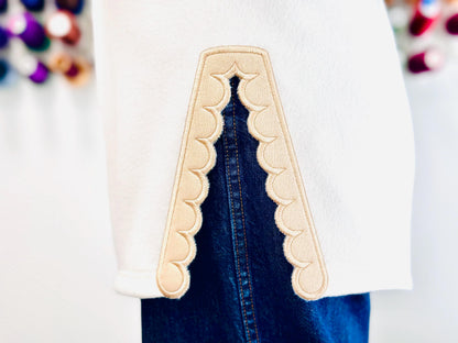 Scalloped Split Side Seam Cutout Scallop Edge Applique machine embroidery designs kids girls outfit t-shirt side slit