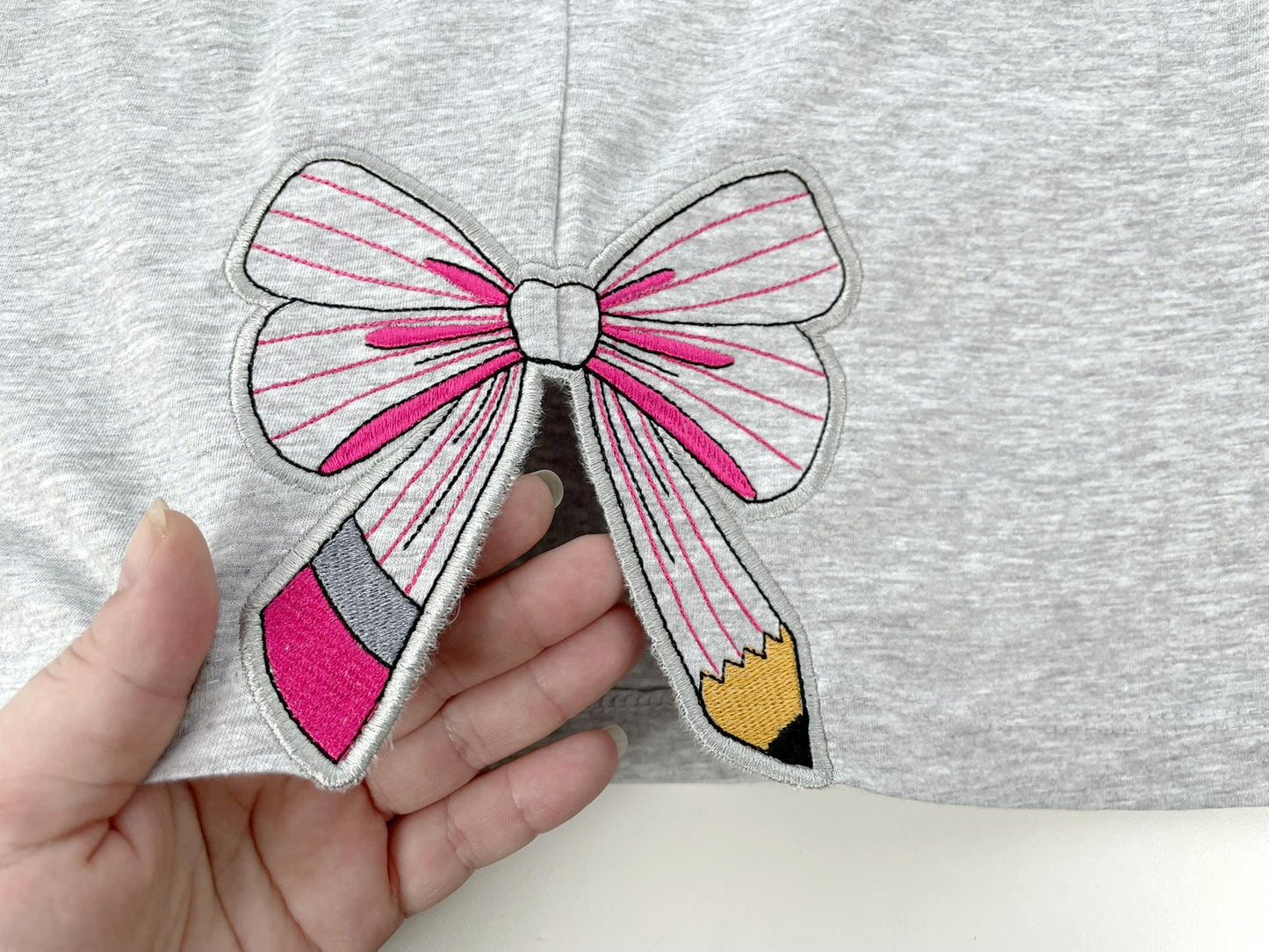Teacher Pencil Bow split seam side bow Applique machine embroidery designs Back to School outfit t-shirt sweatshirt