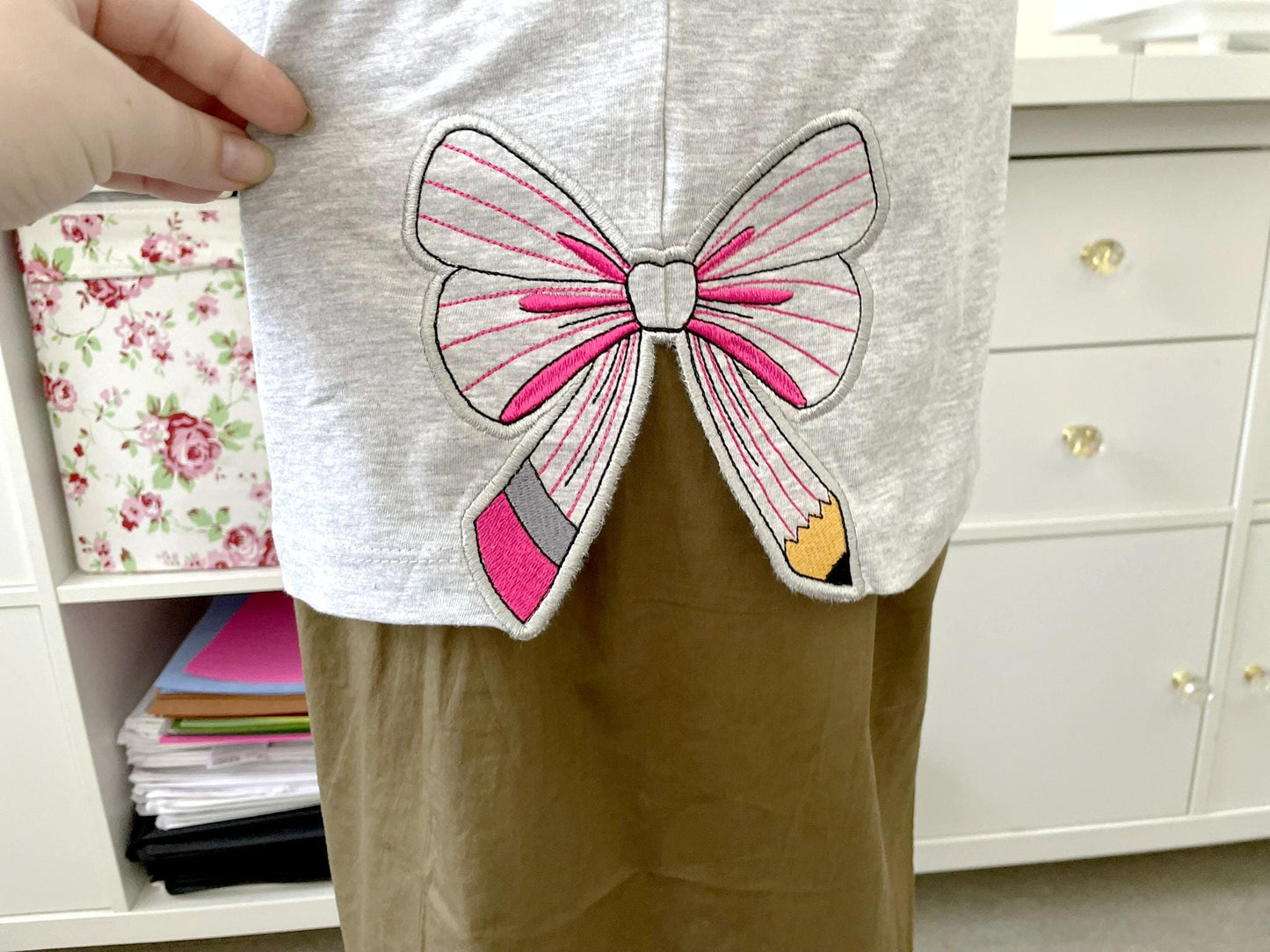 Teacher Pencil Bow Split Side Seam