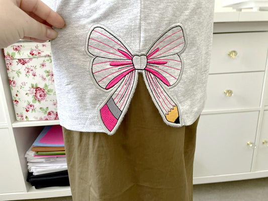 Teacher Pencil Bow Split Side Seam