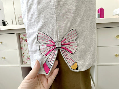 Teacher Pencil Bow Split Side Seam