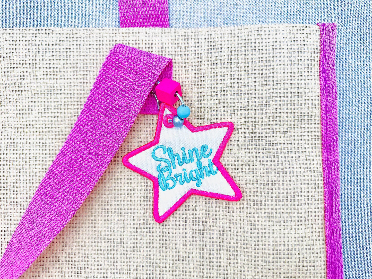 Pretty Star shape Baby Bag Tag Charm keychain eyelet in the hoop machine embroidery designs ITH