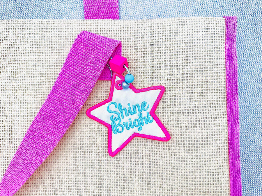 Pretty Star shape Baby Bag Tag Charm keychain eyelet in the hoop machine embroidery designs ITH