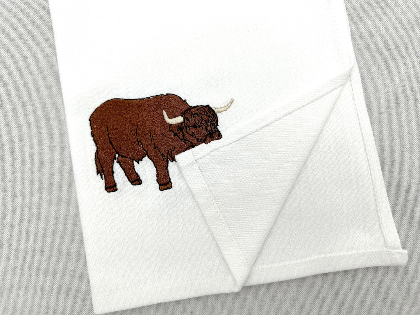 Highland Cow Towel Thief Machine Embroidery Design ITH In the Hoop Kitchen Towel