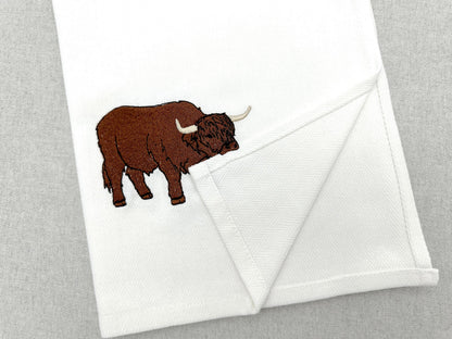 Highland Cow Towel Thief Machine Embroidery Design ITH In the Hoop Kitchen Towel