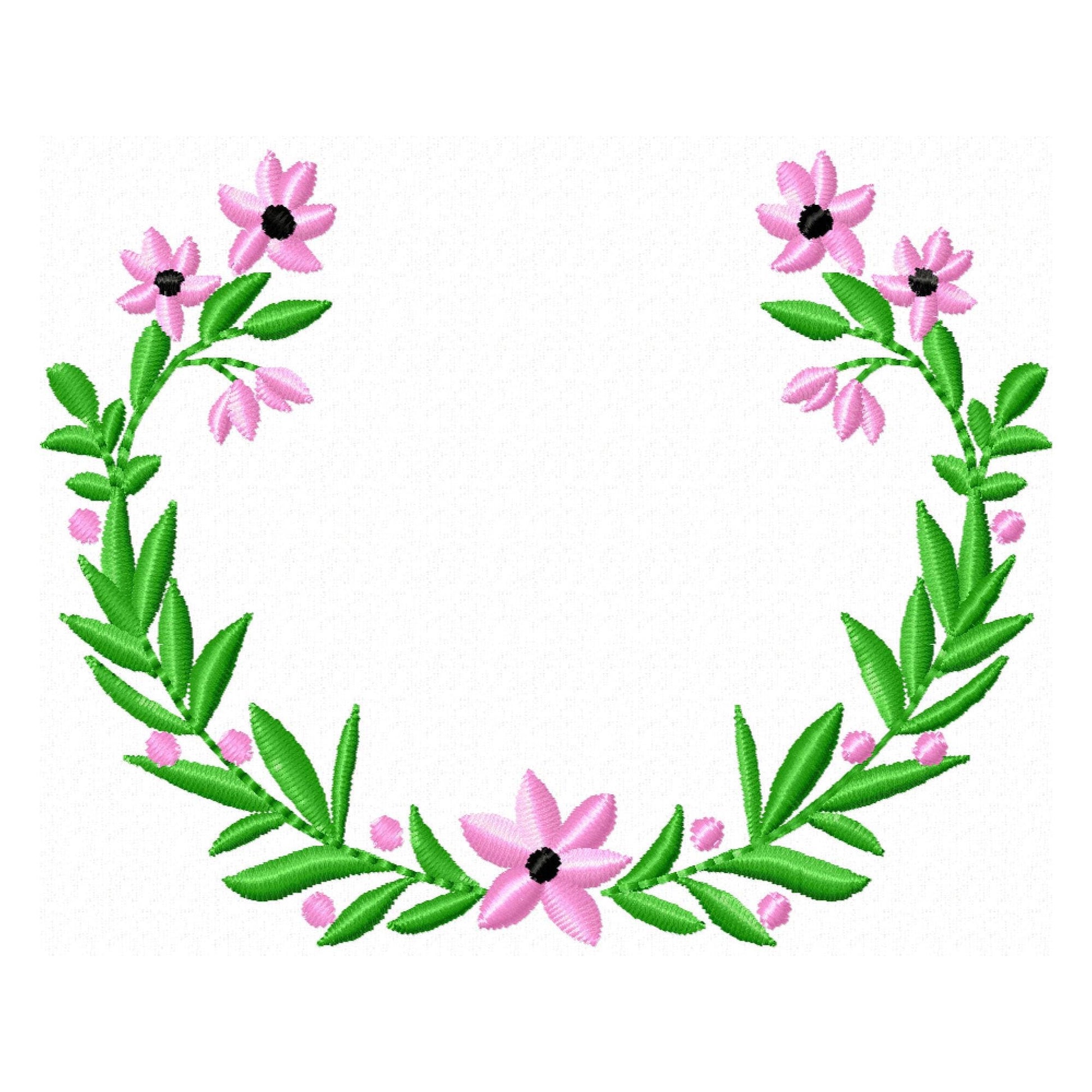 Floral Wreath Monogram Name frame machine embroidery designs flowered flower leaf wreath kids girls