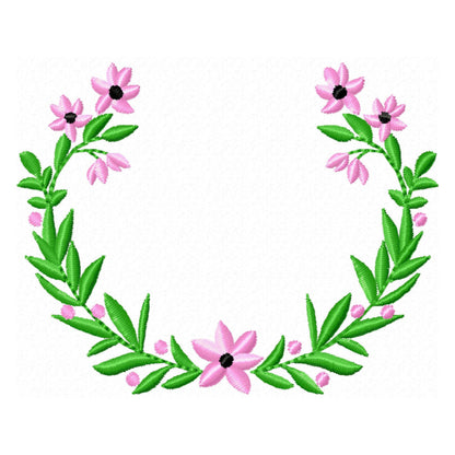 Floral Wreath Monogram Name frame machine embroidery designs flowered flower leaf wreath kids girls