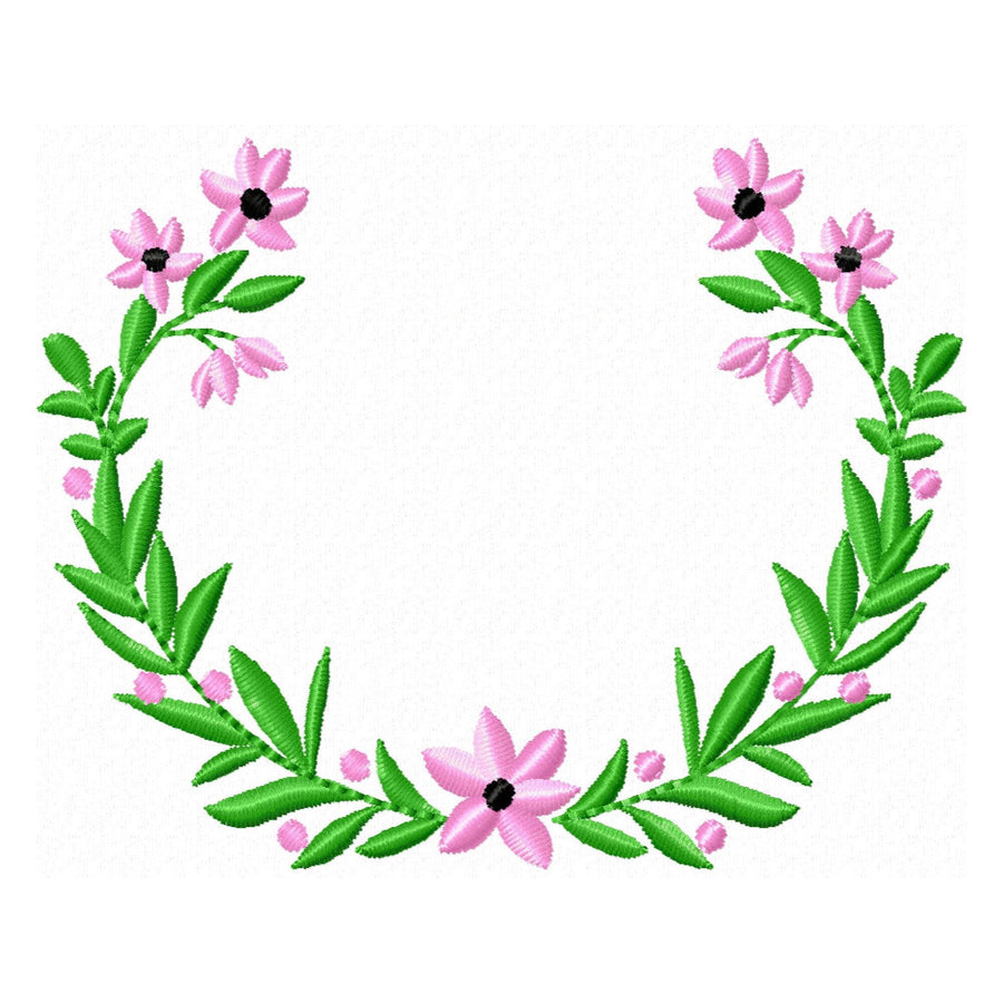 Floral Wreath Monogram Name frame machine embroidery designs flowered flower leaf wreath kids girls