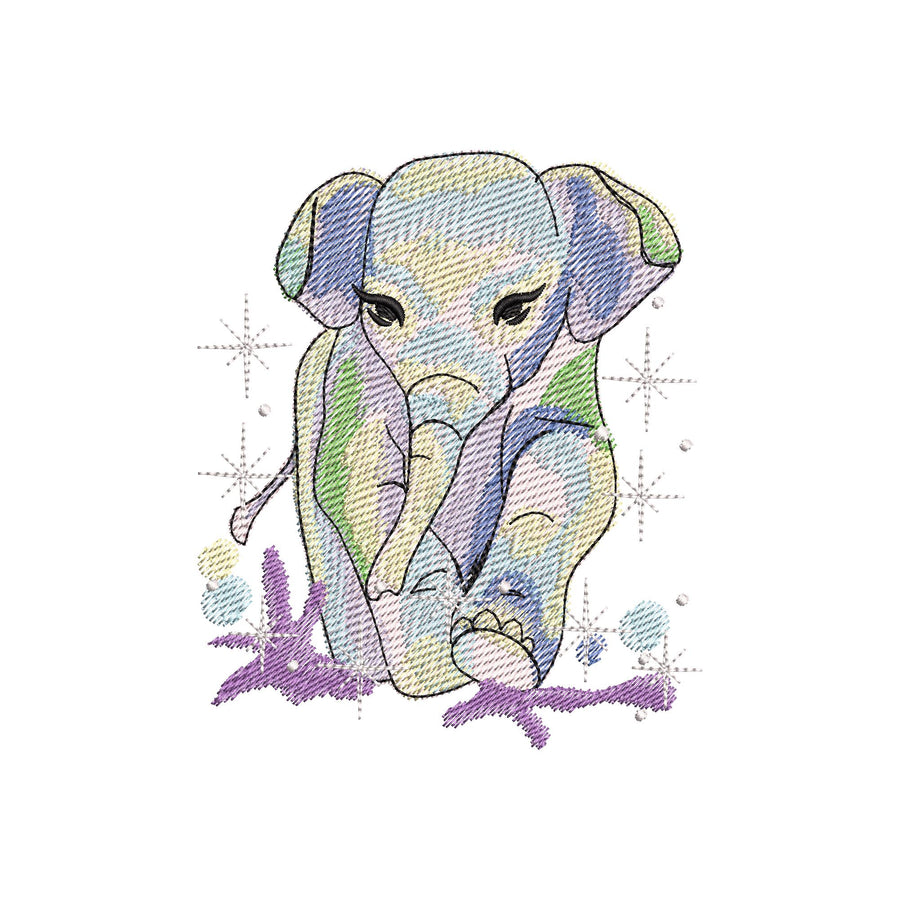 Galaxy rainbow iridescent Elephant sparkling stars wild animal machine embroidery designs