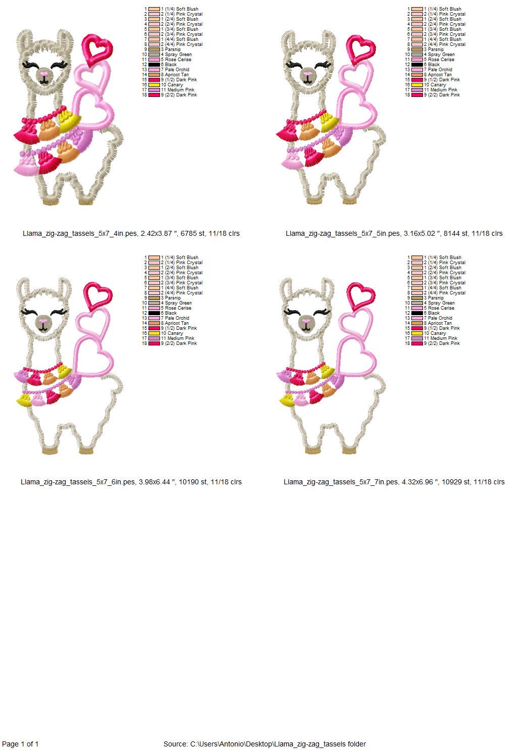 Valentine Llama Zigzag Applique