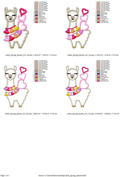 Valentine Llama Zigzag Applique
