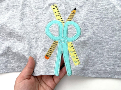 Kids Back to School split seam side bow Applique machine embroidery designs Teacher outfit t-shirt sweatshirt