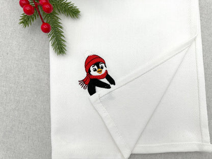 little Penguin stealing kitchen dish towel animal Thief kids machine embroidery designs ITH in the hoop Christmas gift idea