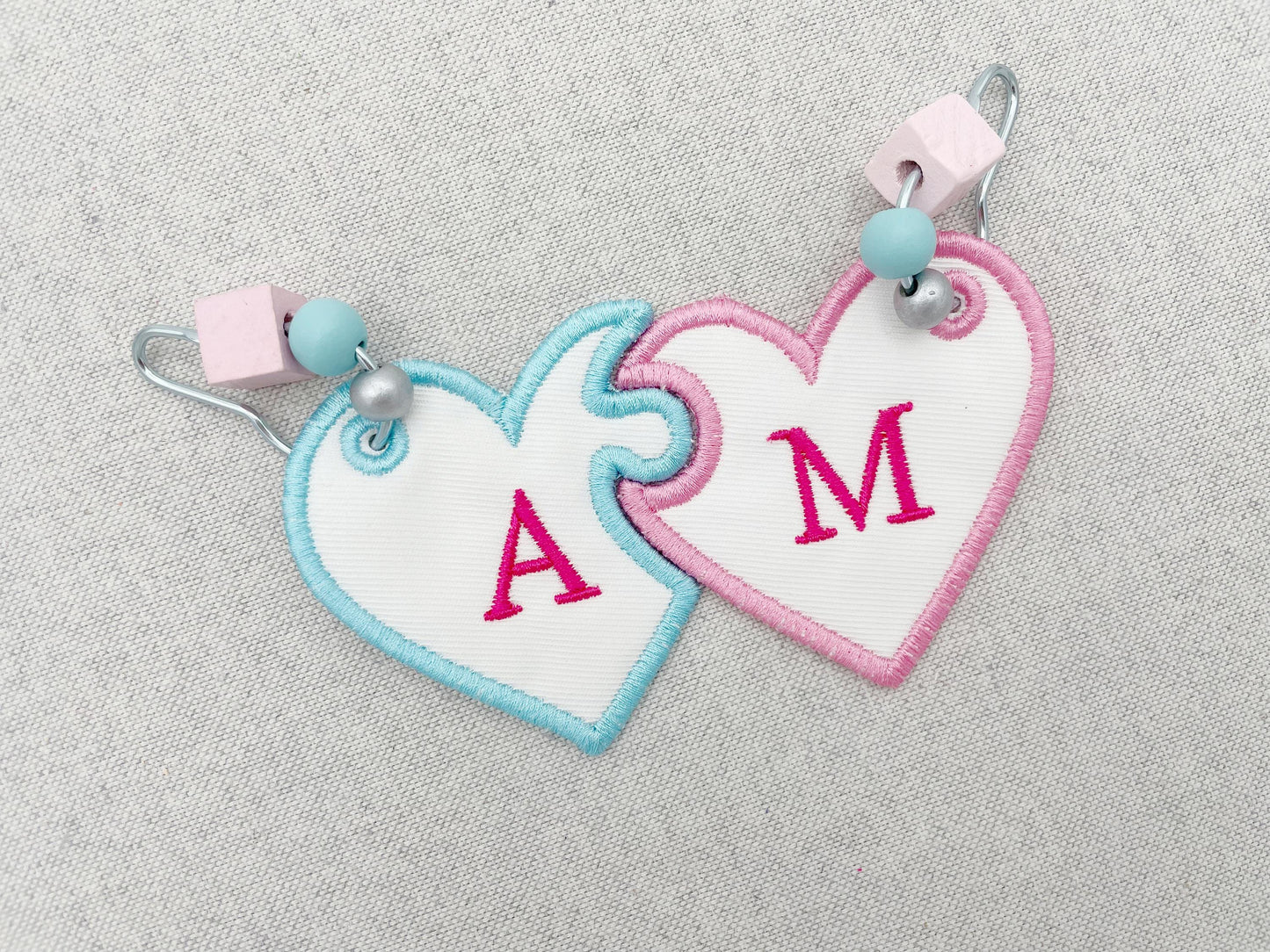 Split Heart Puzzle SET of Monogram and plain tag Bag Tag Charm keychain ITH girls friends gift idea machine embroidery designs in the hoop