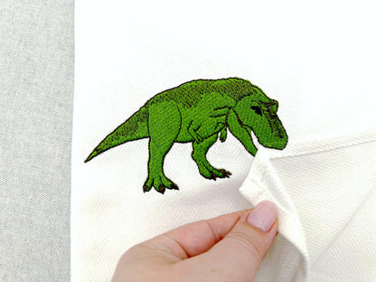 Naughty Playing Trex Dinosaur stealing kitchen dish towel Jurassic wild animal thief kids machine embroidery designs ITH