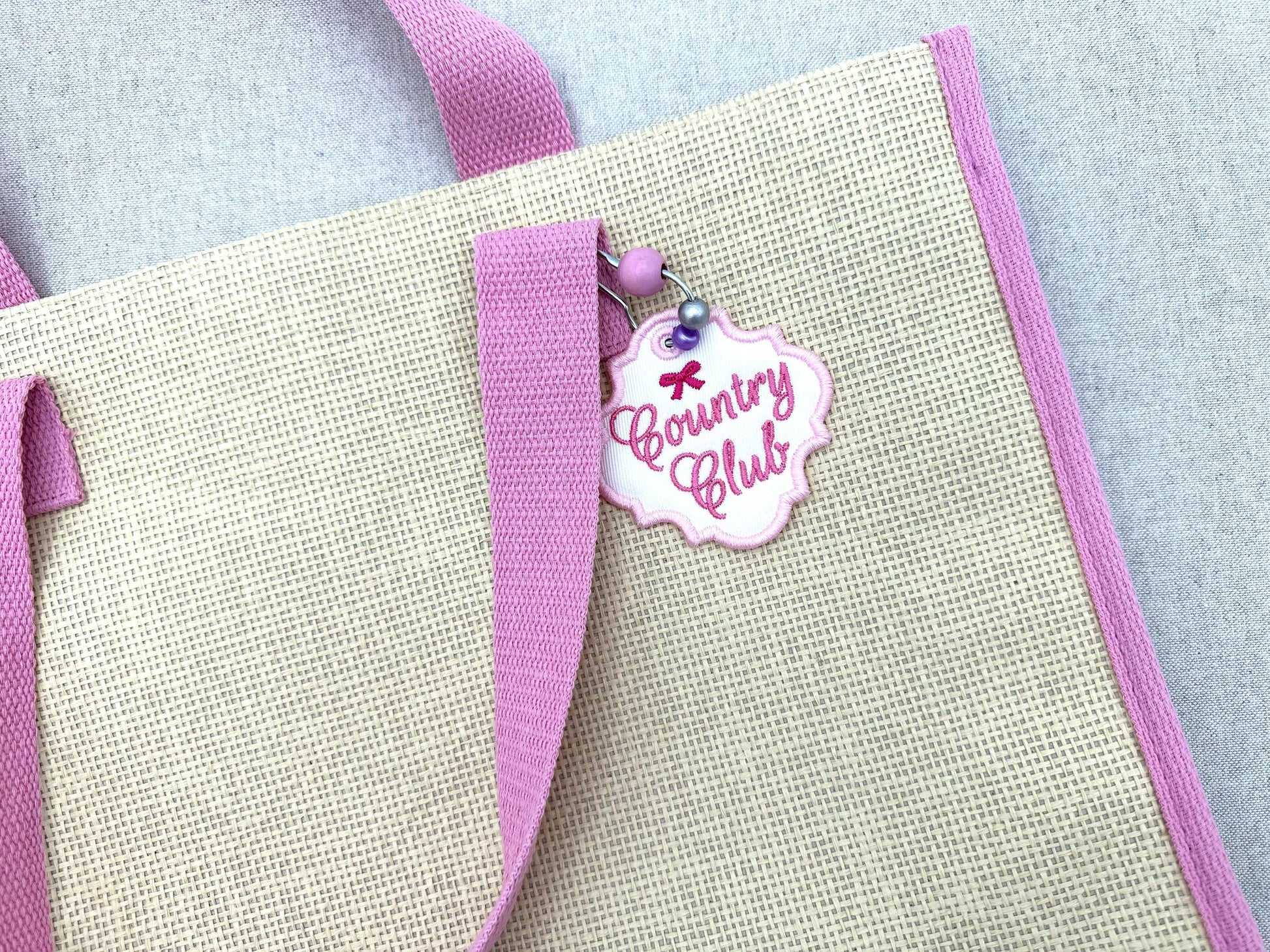 Beautiful Country Chic Bag Tag Charm Bow accent SET with mini Font keychain eyelet simply in the hoop girls machine embroidery designs ITH