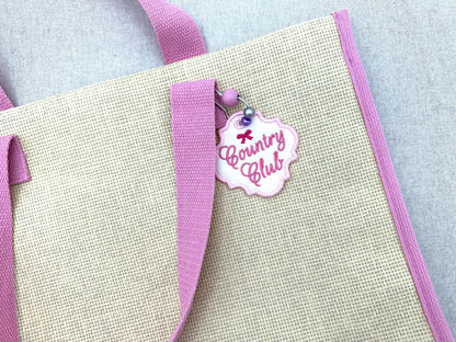 Beautiful Country Chic Bag Tag Charm Bow accent SET with mini Font keychain eyelet simply in the hoop girls machine embroidery designs ITH