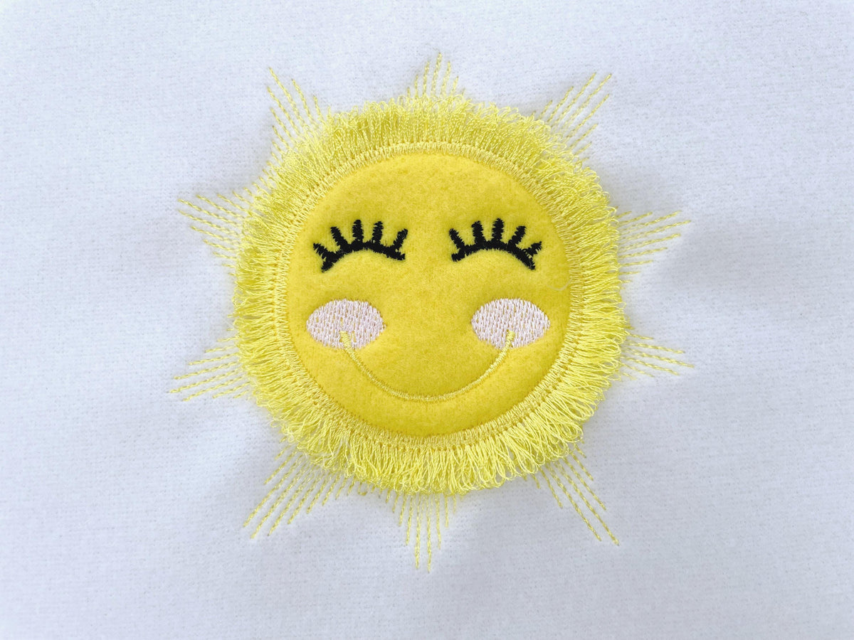 Sun Applique Fringed Fluffy Sunshine summer beach machine embroidery designs kids girls fringe