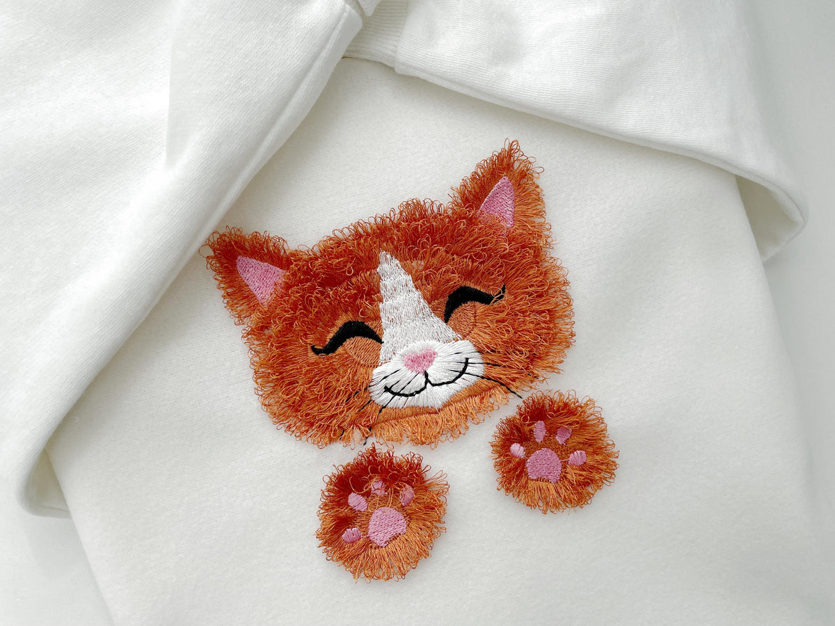 Big fluffy Cat Cute Kitty Cat Kitten fringed fluffy Paws fringe fur machine embroidery designs kids
