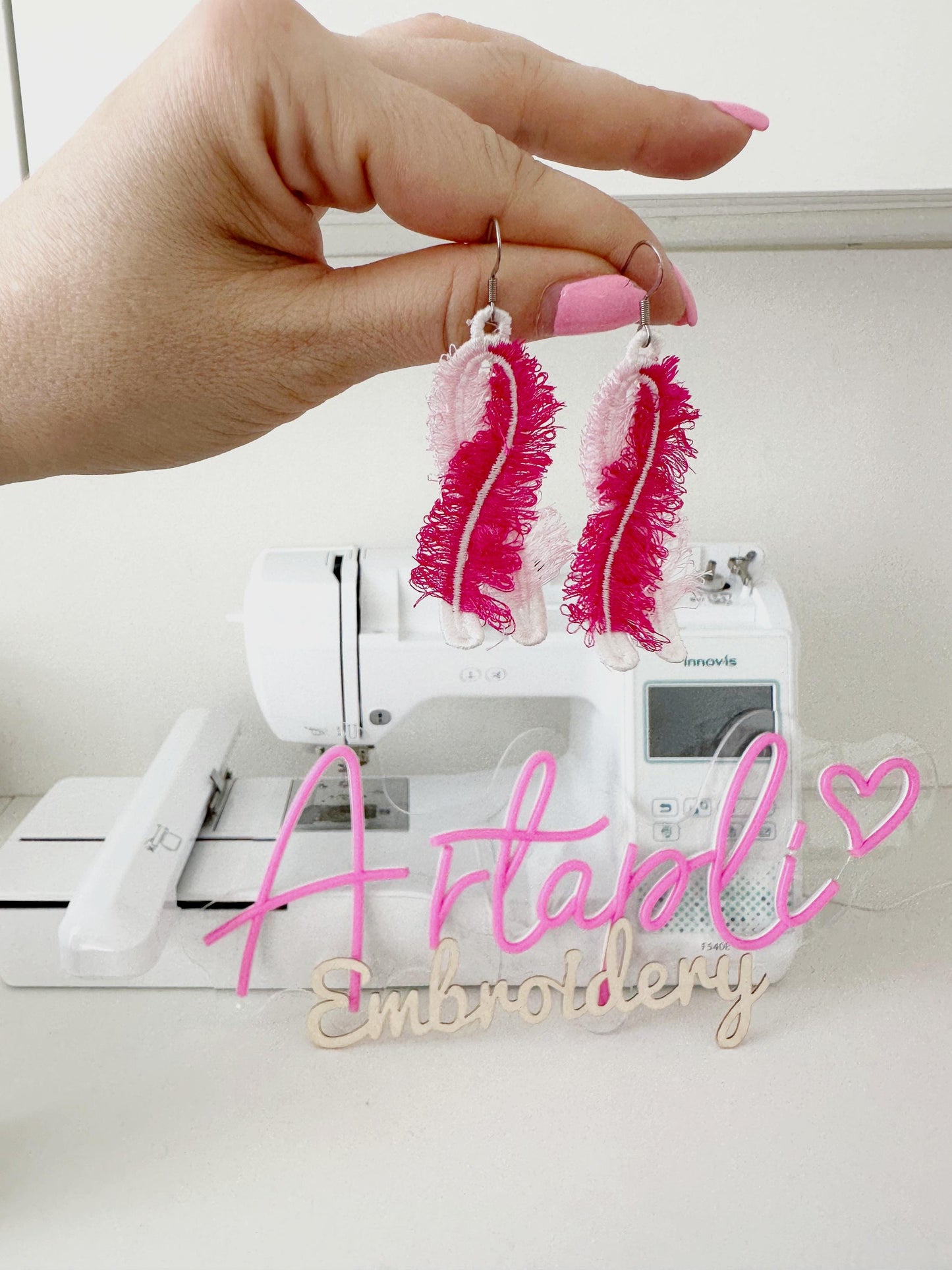 Fringed Pink Ribbon Earrings FSL