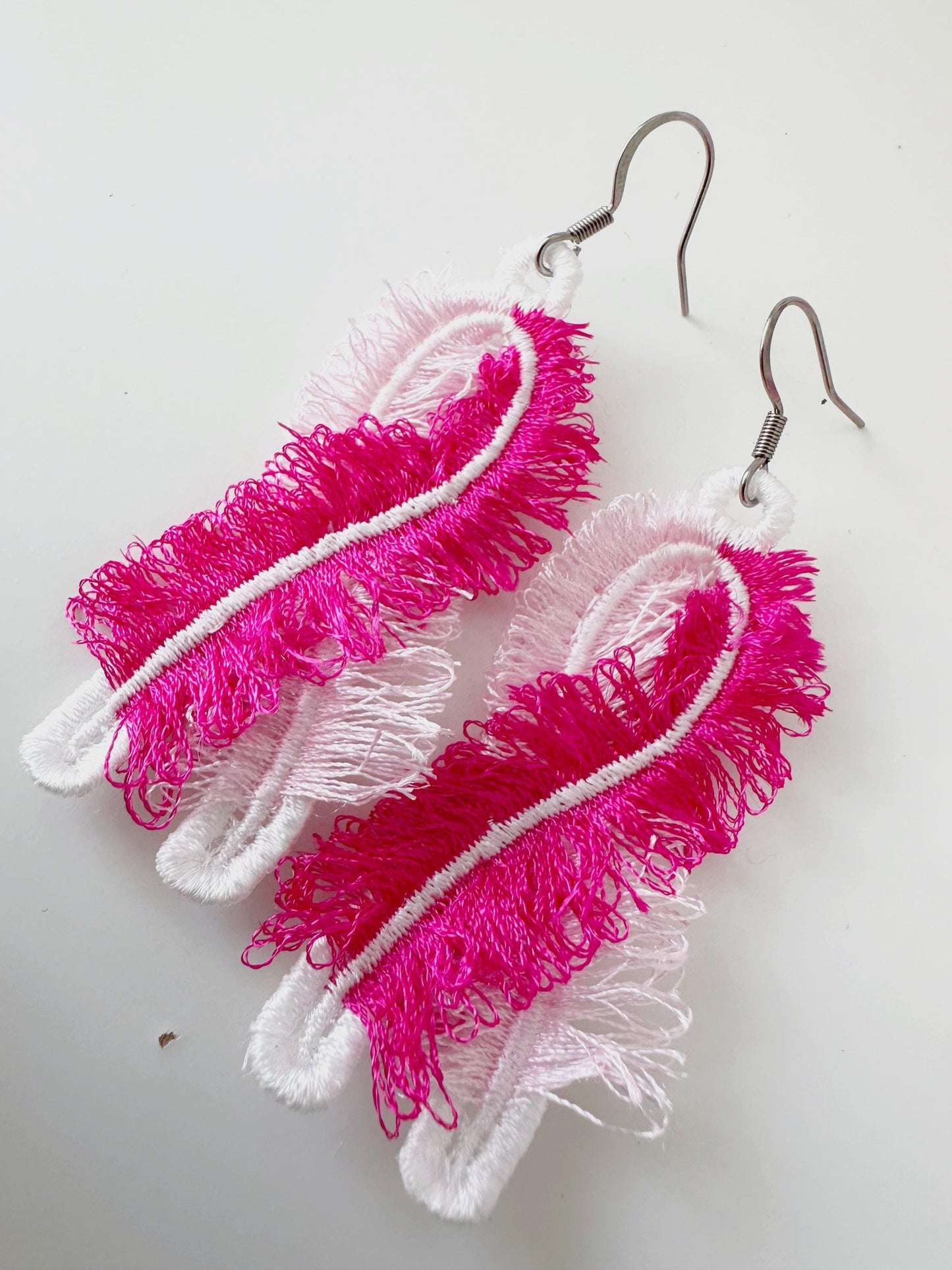 Fringed Pink Ribbon Earrings FSL