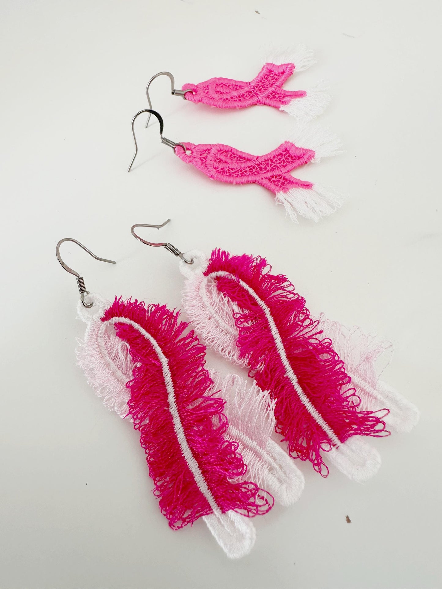 Fringed Pink Ribbon Earrings FSL