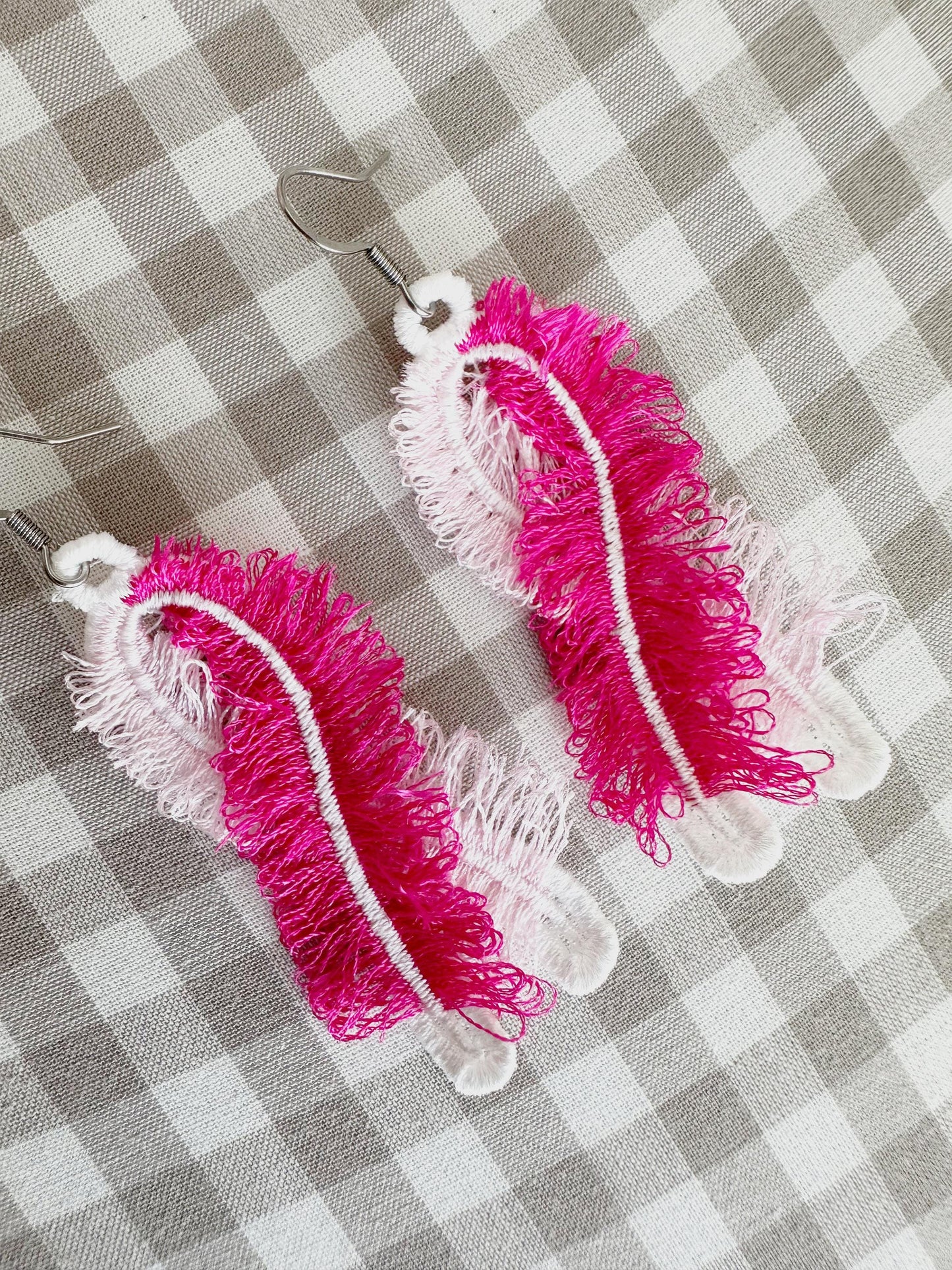 Fringed Pink Ribbon Earrings FSL