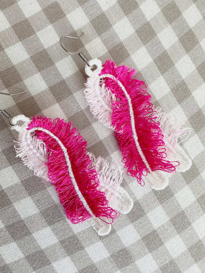 Fringed Pink Ribbon Earrings FSL