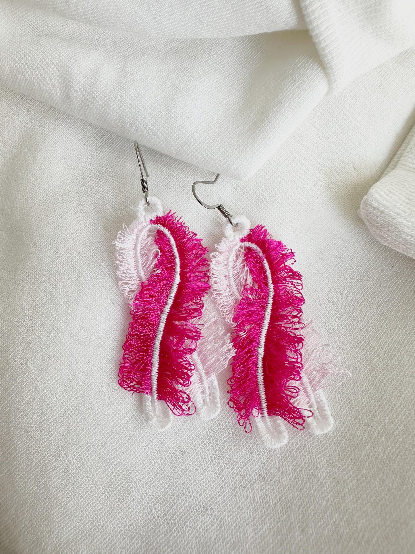 Fringed Pink Ribbon Earrings FSL
